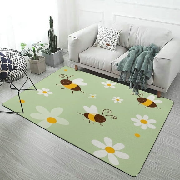 Bee Daisy Garden Print Soft Comfy Rugs for Bedroom Room Living Room Bathroom Entrance Door Non-slip Comfort Mat 47"x 31.5"