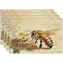Bee Daisy Placemats Set of 4, Table Mats Washable Place Mats for Farmhouse Home Party Kitchen Dining Indoor Outdoor Restaurants 12x18 Inch