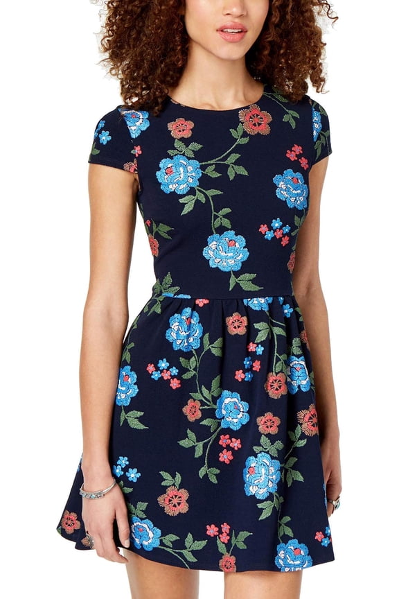 Bee Darlin Juniors Puff Print Illusion Back Dress