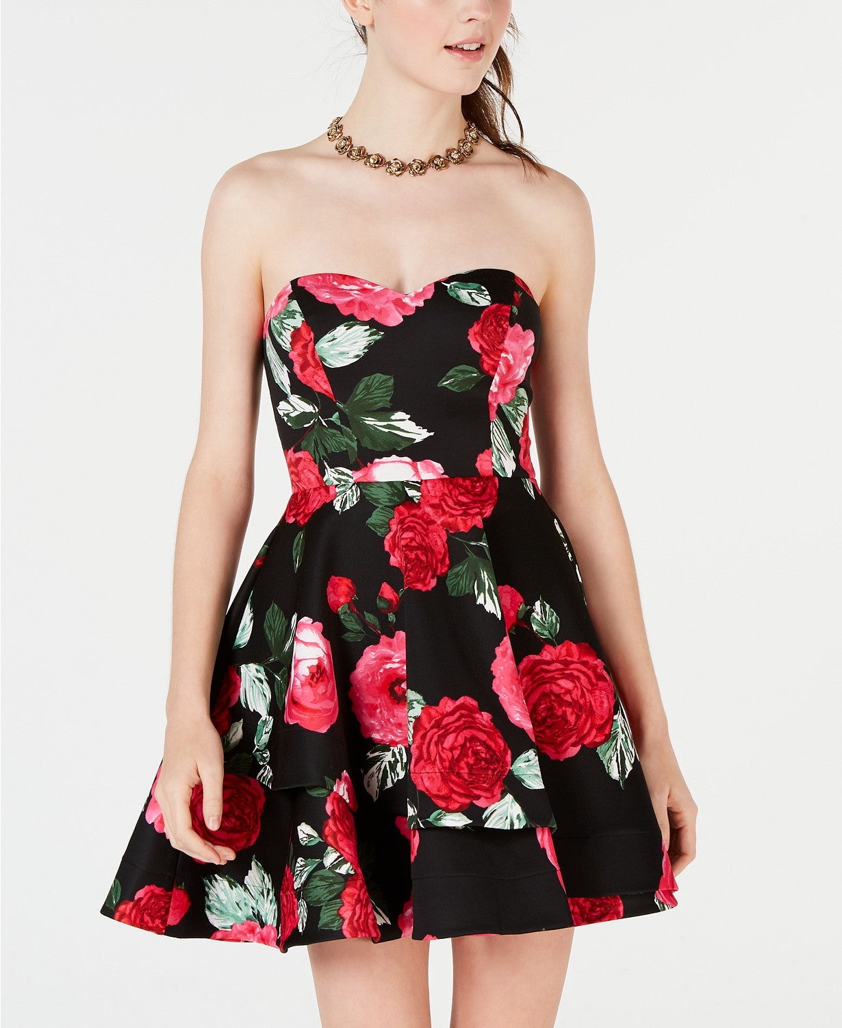 strapless floral fit and flare dress Strapless Floral Metallic Jacquard Midi Dresses main image 0