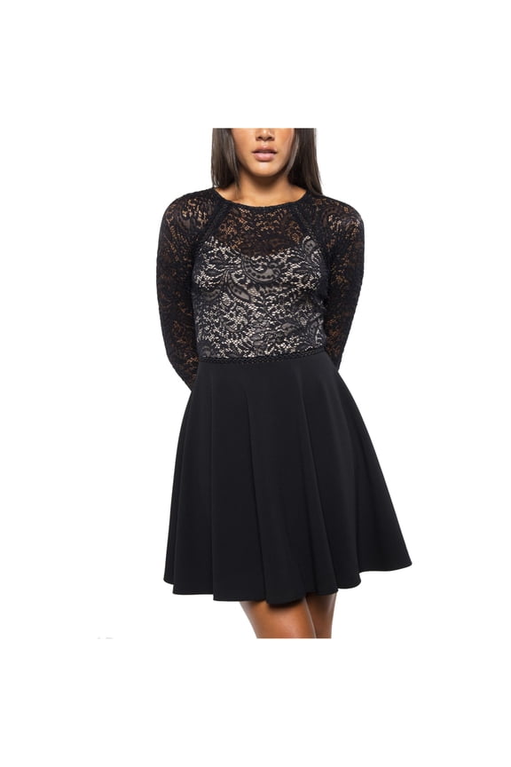 Bee Darlin Womens Bow Back Fit & Flare Dress, Black, Juniors, 3/4