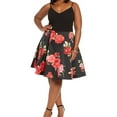 thumbnail image 1 of B. DARLIN Womens Floral V-Neck Fit & Flare Dress, Black, Plus Size, 18W, 1 of 1