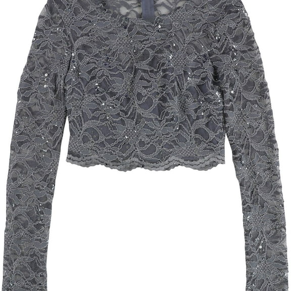 B. DARLIN Womens Lace Sequined Pullover Blouse, Grey, Juniors, 3/4