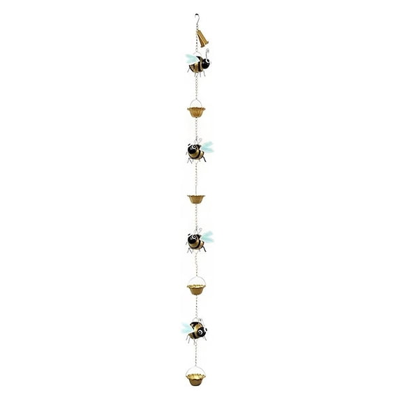 Bee Decorative Rain Chain for Gutters, Robust Acrylic & Metal Bumblebee Water Diverter, Resilient 66.5-Inch Hanging Garden Ornament, Whimsical Yellow & Black Pollinator Yard Decor