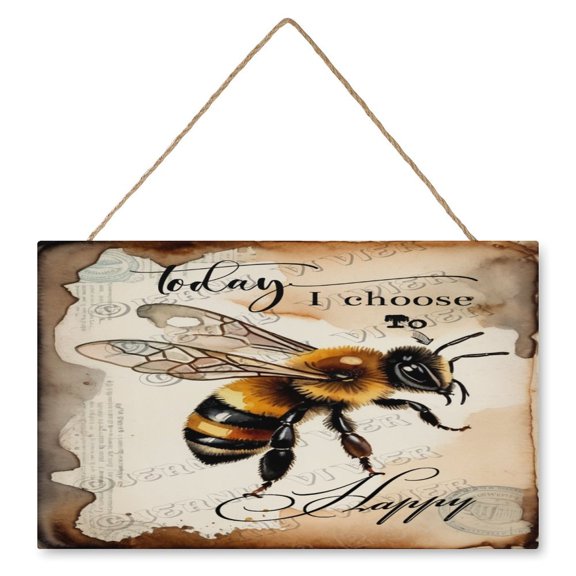 Bee Decorative Wood Hanging Wood Plaque, Rustic Door Sign, Wall Decor Art, Housewarming Gift 10x16 IN