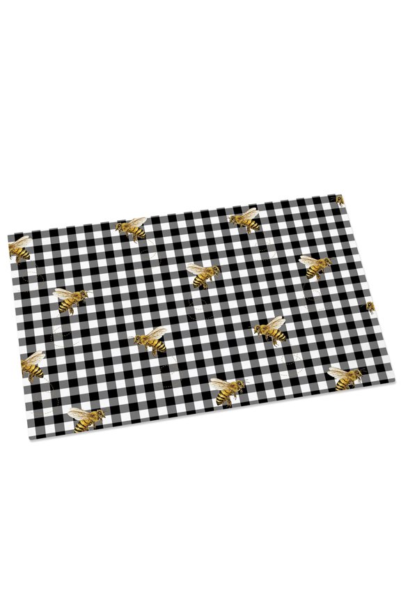 Bee Door Mat 16x24 Inch Country Bees Black White Buffalo Plaid Checkered Farmhouse Entryway Rug with Non-Slip Rubber, Front Door Mat Indoor Floor Mats for Living Room Bathroom Bedroom Home Office