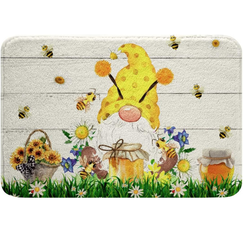 Bee Doormat Garden Flowers Honey Gnome Funny Entryway