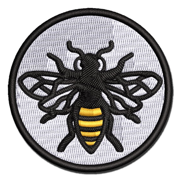 Bee Drawing Applique Multi-Color Embroidered Hook & Loop Patch - 2.5 Inch Small