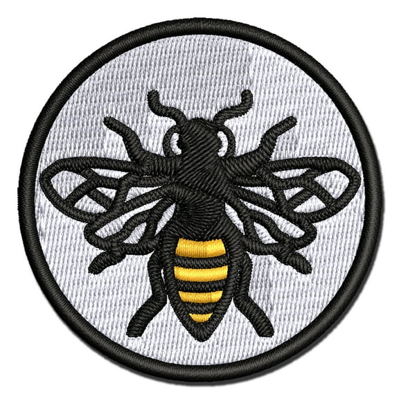 Bee Drawing Applique Multi-Color Embroidered Hook & Loop Patch - 3 Inch Medium