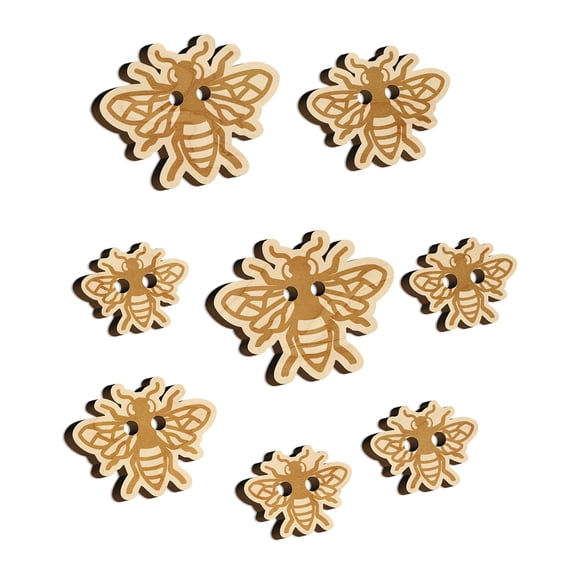 Bee Drawing Wood Buttons for Crochet Knitting Sewing DIY Craft - 1.00 Inch Medium (7pcs)