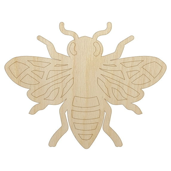Bee Drawing Wood Shape Unfinished Piece Cutout Craft DIY Projects - 6.25 Inch Size - 1/8 Inch Thick