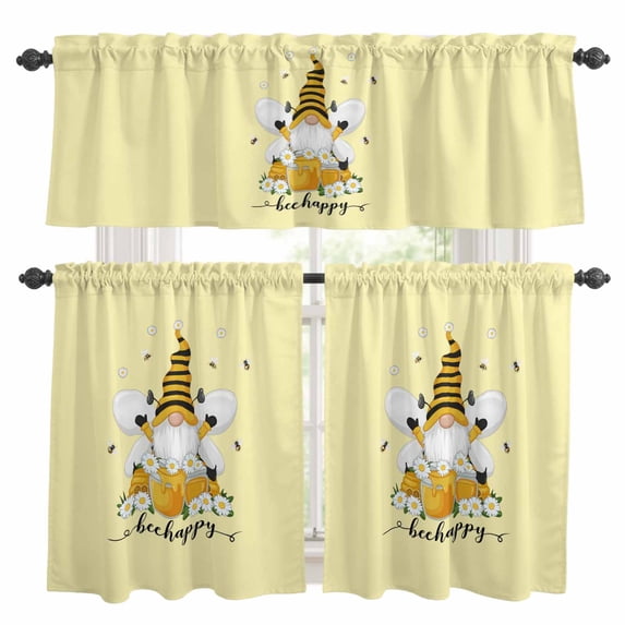 Bee Dwarf Kitchen Curtains and Valances Set, White Daisy Flower Happy ...