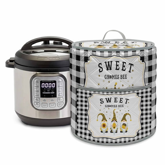 Bee Dwarf Rice Cooker Cover 6 Quart Sweet Gnomes Black White Plaid Farm ...