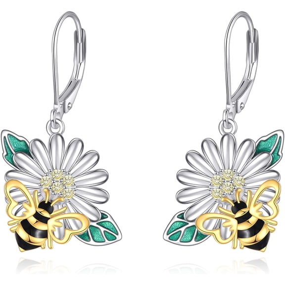 Bee Earrings 925 Sterling Silver Dangle Drop Bee Earrings for Women