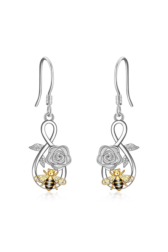 Bee Earrings Gifts Sterling Silver Bumble Bee and Honeycomb Dangle Earrings Jewelry Christmas Gifts for Women (Bee earrings)