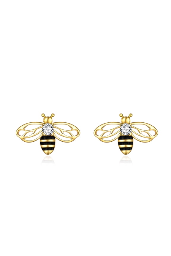 Bee Earrings for Women S925 Sterling Silver Cute Bumblebee Stud Earring 18K Gold Plated Dainty Jewellery Birthday Gifts (Gold Bee)