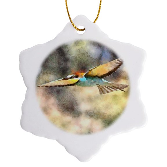 3drose, Bee Eater in Flight Watercolor Painting, 3 inch Snowflake Porcelain Ornament