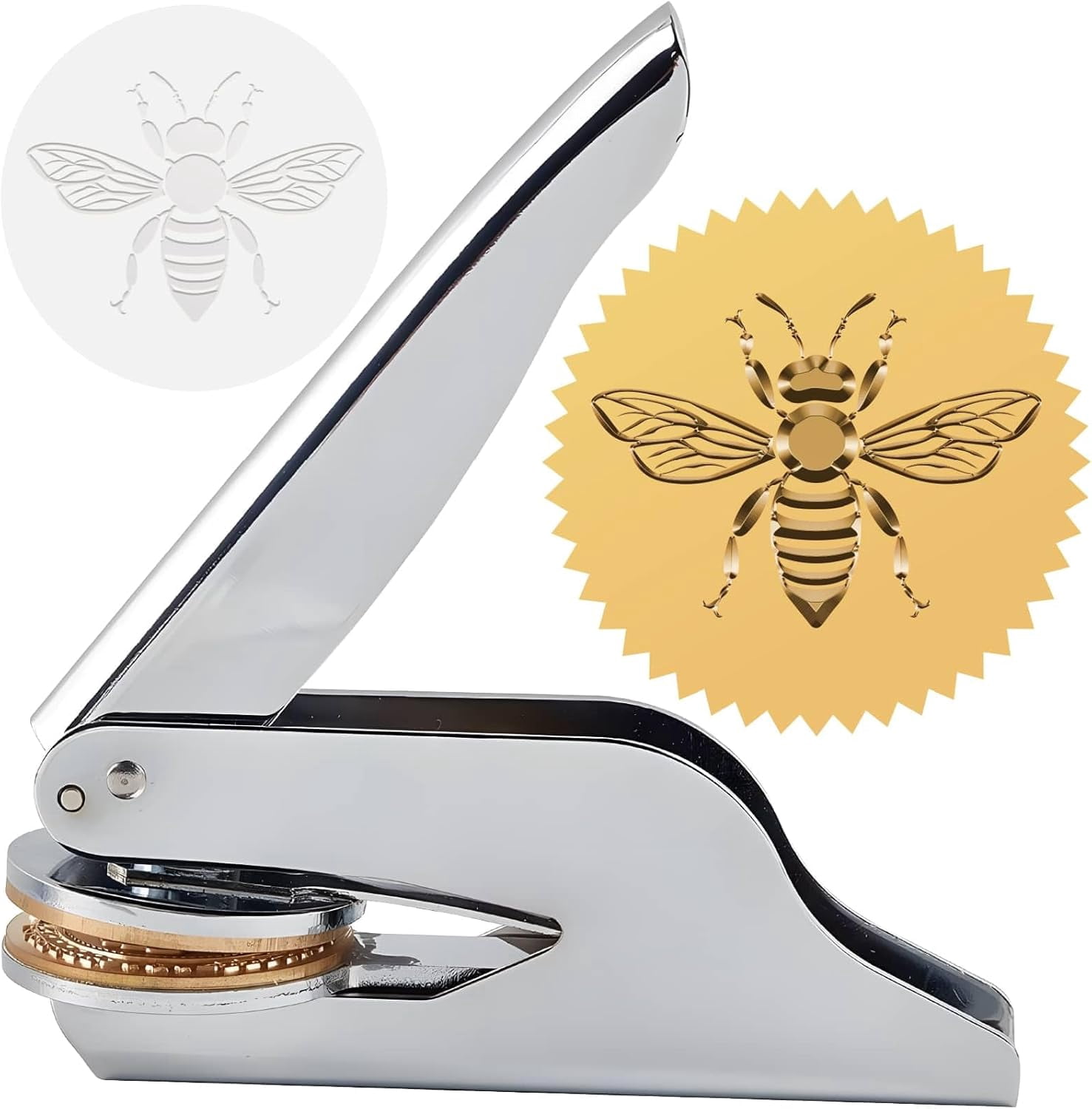 Bee Embossed Stamp Book Ex Libris Library 1.6in Stainless Steel Seal Stamper Hand Held Embosser Bookish Teacher Notary DIY