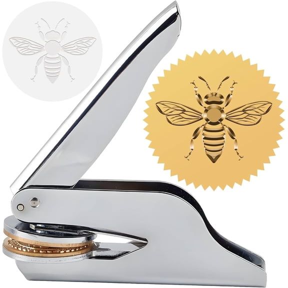 Bee Embossed Stamp Book Ex Libris Library 1.6in Stainless Steel Seal Stamper Hand Held Embosser Bookish Teacher Notary for Official Graduation Gift Envelopes Wedding Invitation Paper Napkin Gray