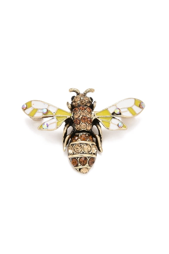 Bee Enamel Pin with Rhinestone Insect Alloy Badge for Backpack Clothes Golden Colorful 31.5x45x10.5mm DIY