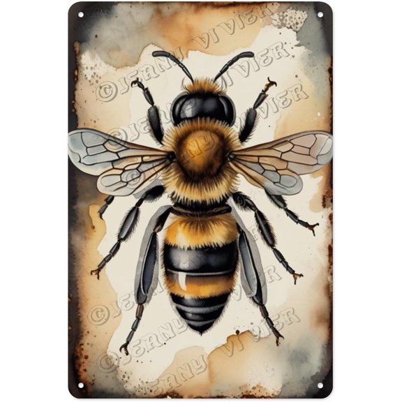 Bee Farm Rustic Tin Sign 12x16 Inches - Vintage Metal Wall Plaque, Honeycomb Design, Beekeeping Enthusiast Gift, Cozy Home Decor