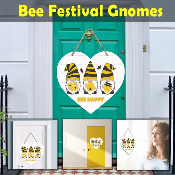 Bee Festival Door Sign Heart Shaped Welcome Sign Hand Painted Wooden Front Door Decor Outdoor Indoor Hanging Ornament For Home