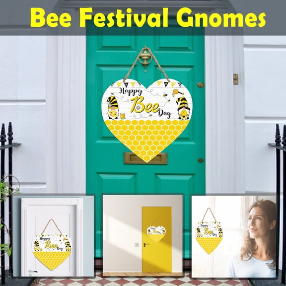 Bee Festival Door Sign Heart Shaped Welcome Sign Hand Painted Wooden Front Door Decor Outdoor Indoor Hanging Ornament For Home