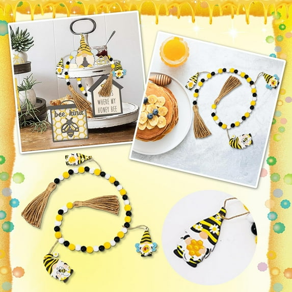 Bee Festival Room Decor Wooden Craft Home Decoration Wall Suspension Pendant Independent Tray Layered Decorations For Decorative Hanging Ornaments Bedroom Yellow