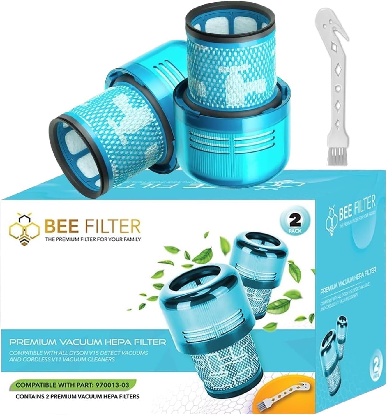 Bee Filter 2-Pack Premium True HEPA Replacement Filters for Dyson V15 Filter, Dyson V11 Filter, V15 Detect Absolute, V15 Submarine, Dyson V11 Animal , Dyson V11, Dyson V15 Detect, Part no. 970013-02