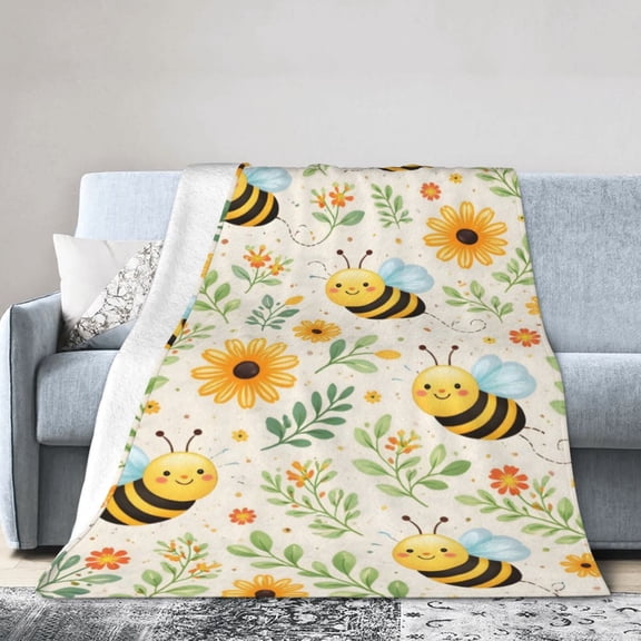 Bee Floral Blanket Gift Throw Blanket Cozy Soft Home Decor Cute Cartoon Insect Garden Design Gift for Nature Lovers 50x40