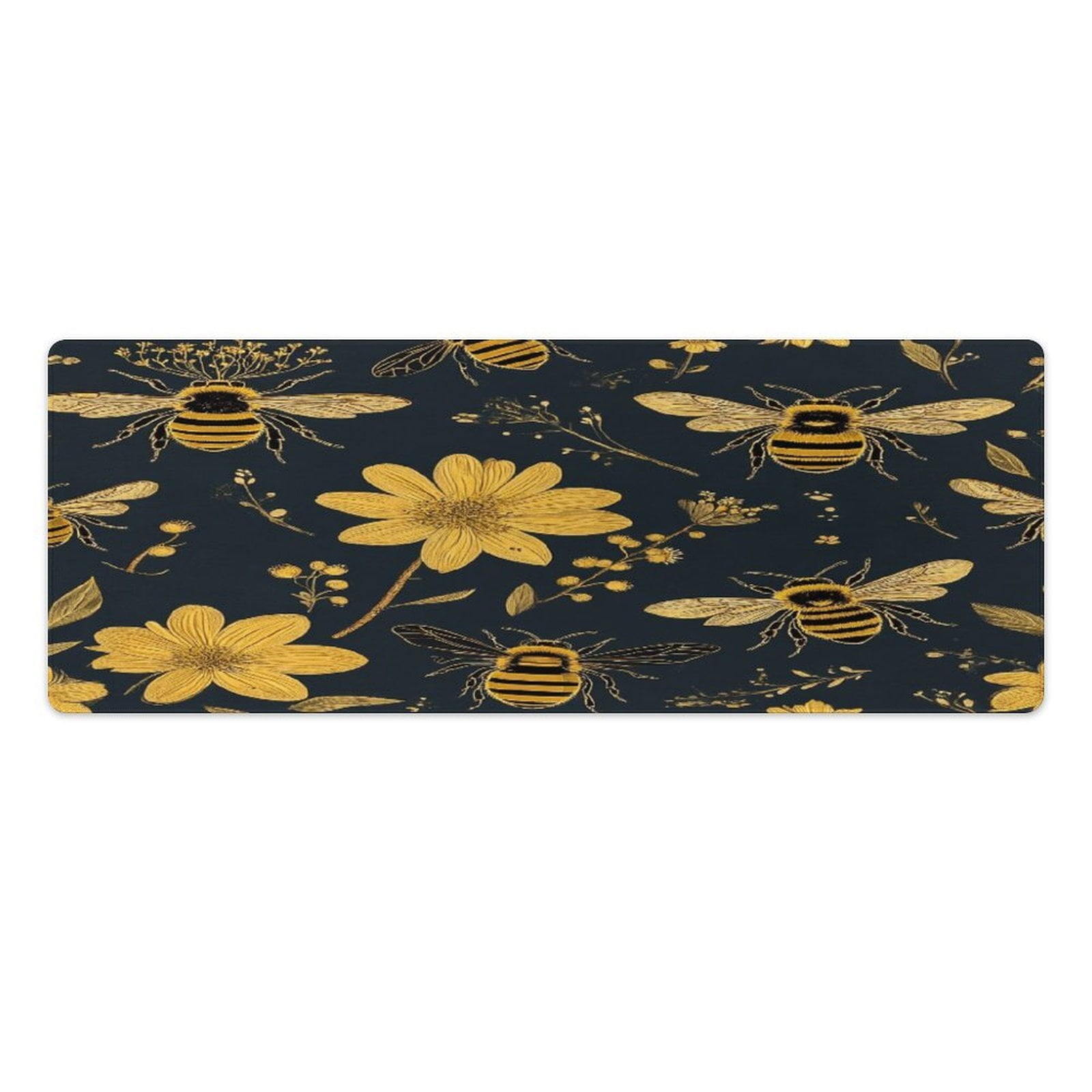 Bee Floral Pattern Kitchen Rugs Pvc Mats Set of 2 Pieces Non Slip Soft ...