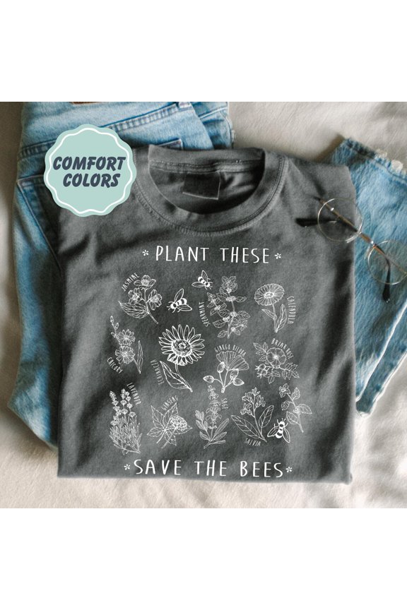 Bee Floral Plant These Save The Bees Graphic Botanical Save The Bees Wildflowers Boho T-Shirt All Size S-3XL