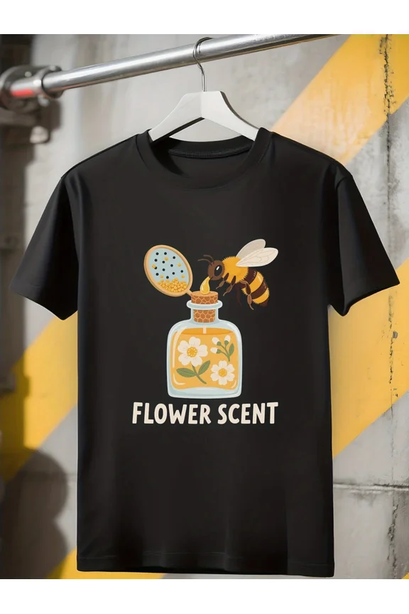 Bee Floral Scented Jar Minimalist Graphic Slim Fit Apparel Unisex T-Shirt ,up to size 5XL