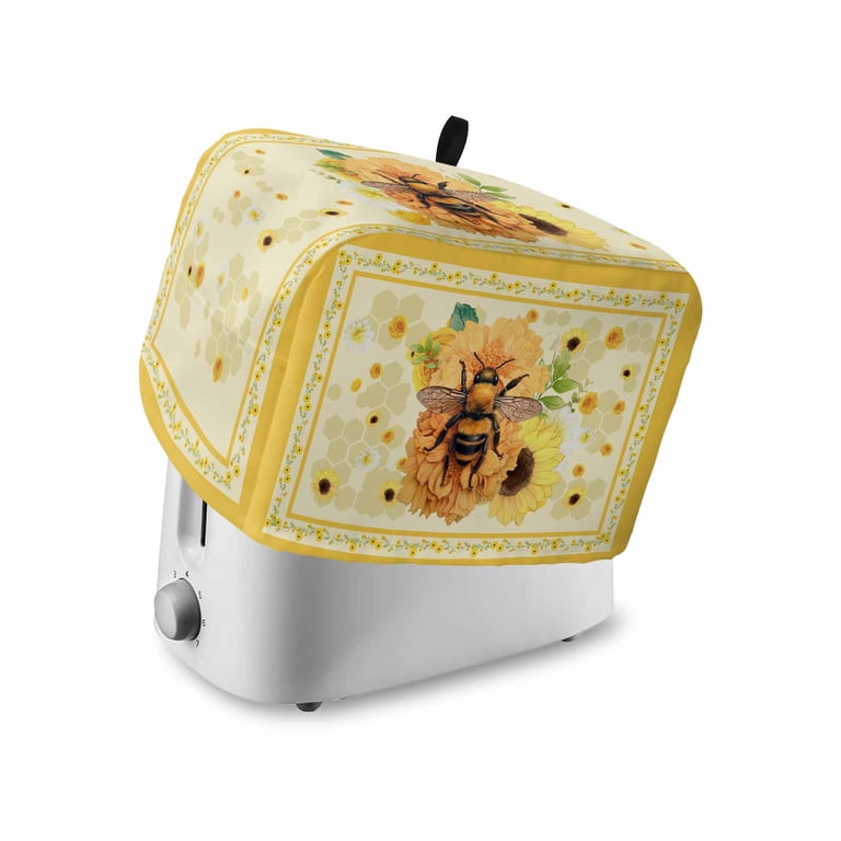 Bee Floral Toaster Cover 2 Slice, Yellow Flowers Bee Honeycomb