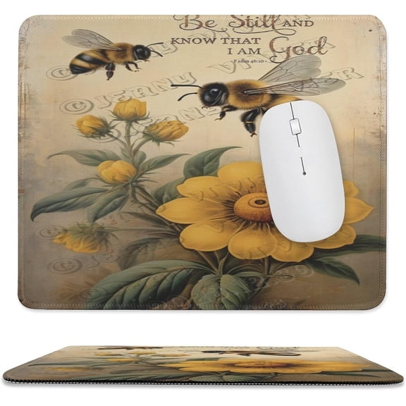 Bee & Flower Be Still and Know That I Am God Mouse Pad - Studio Series, Computer Mouse Mat with Anti-Slip Rubber Base, Easy Gliding, Portable 10"x12"