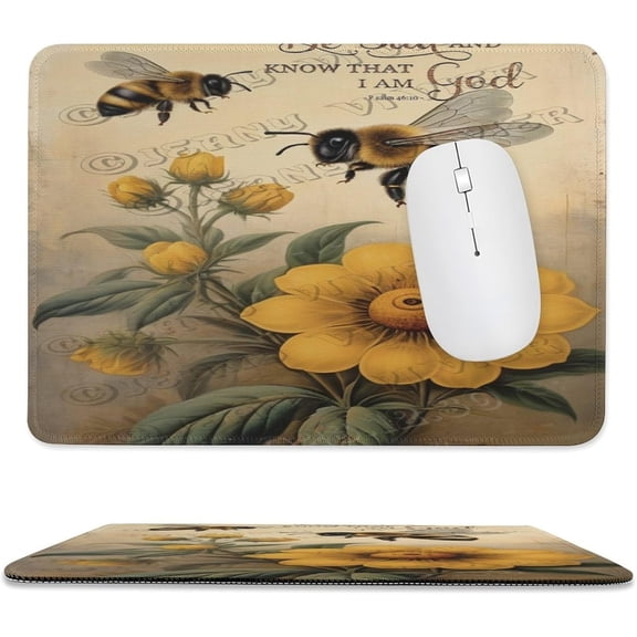 Bee & Flower Be Still and Know That I Am God Mouse Pad - Studio Series, Computer Mouse Mat with Anti-Slip Rubber Base, Easy Gliding, Portable 8"x10"