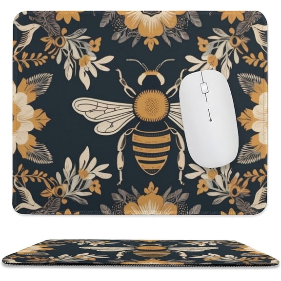 Bee Flower Boho Mouse Pad, Personalized Premium-Textured Custom Mouse Mat Design, Washable Mousepad, Non-Slip Rubber Base Computer Mouse Pads for Wireless Mouse 10"x12"