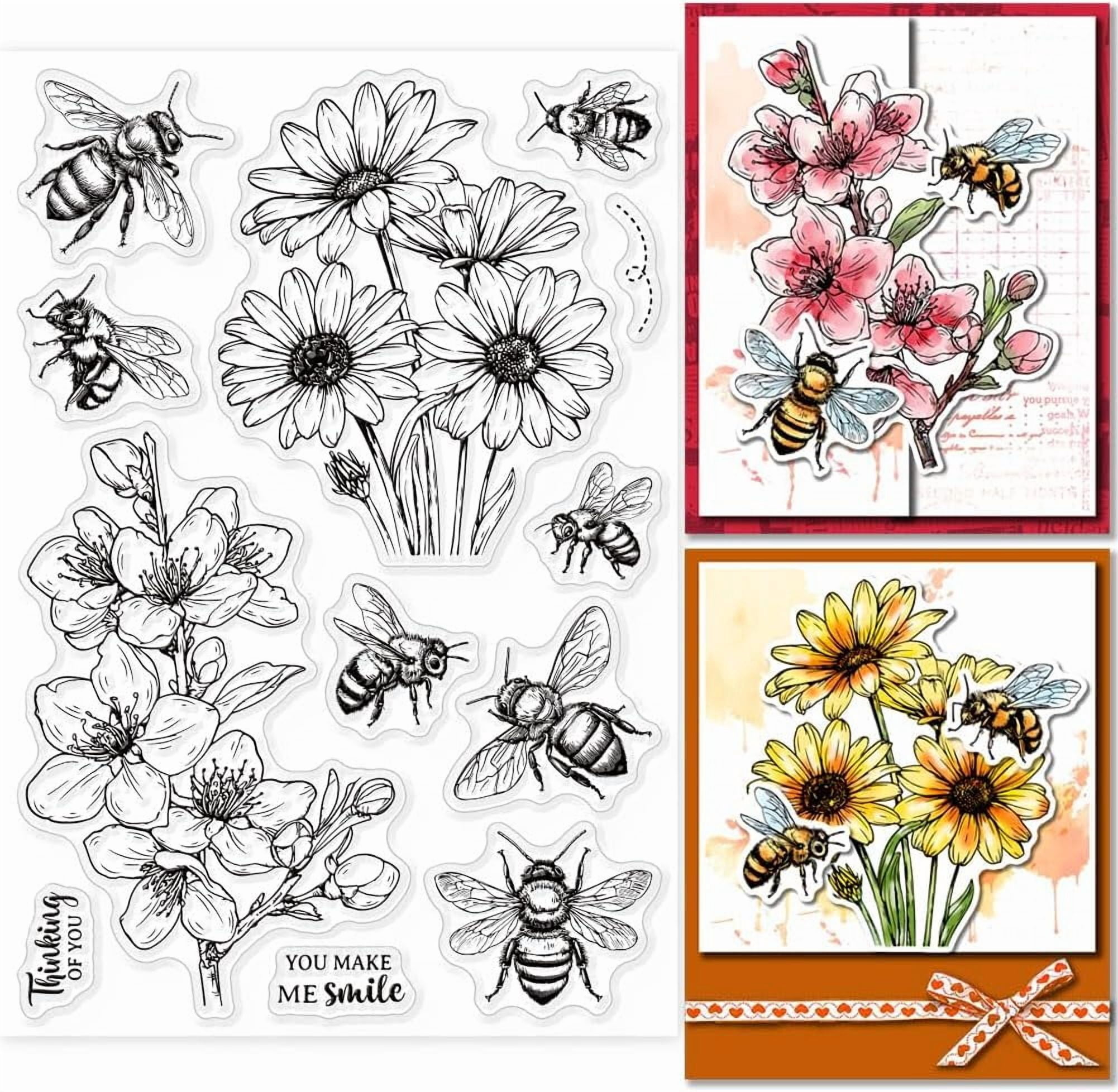 Bee Flower Clear Stamp Flowers Plants Clear Rubber Stamps Insect Bees ...
