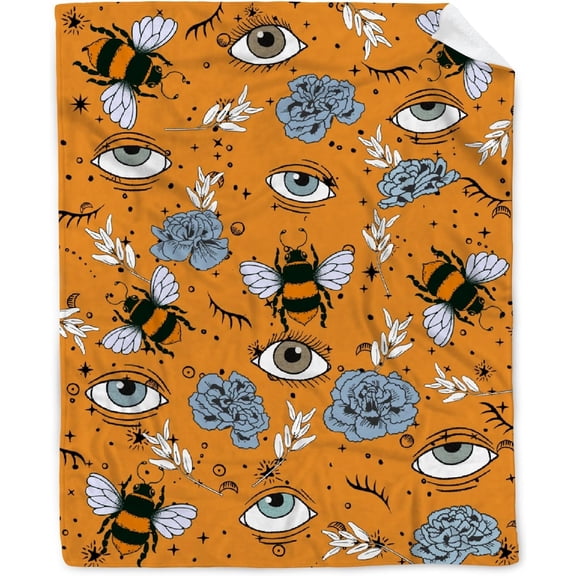 Bee Flower and Eye Fall Blanket Gift for Lightweight Plush Comfy Sheet Super Soft Flannel Fleece Throw Blankets Perfect Home Decor for Bed Couch Chair Living Room 40"x50" for Kids