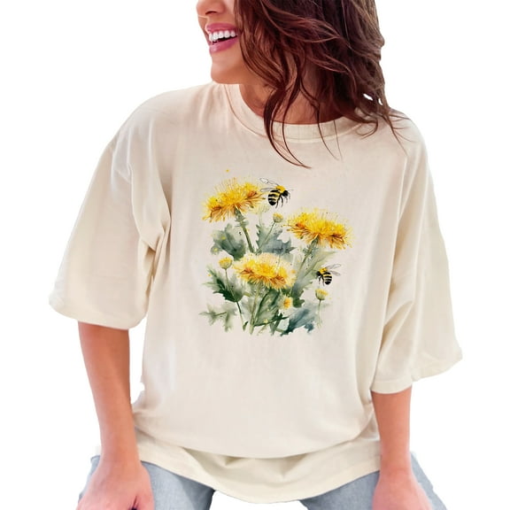 Bee and Flower Graphic T Shirt, Nature Inspired Tee, Floral Bee Design, Casual Wear, Spring Summer Outfit, Gift for Nature Lovers, Ivory Comfort Colors T-Shirt, Small