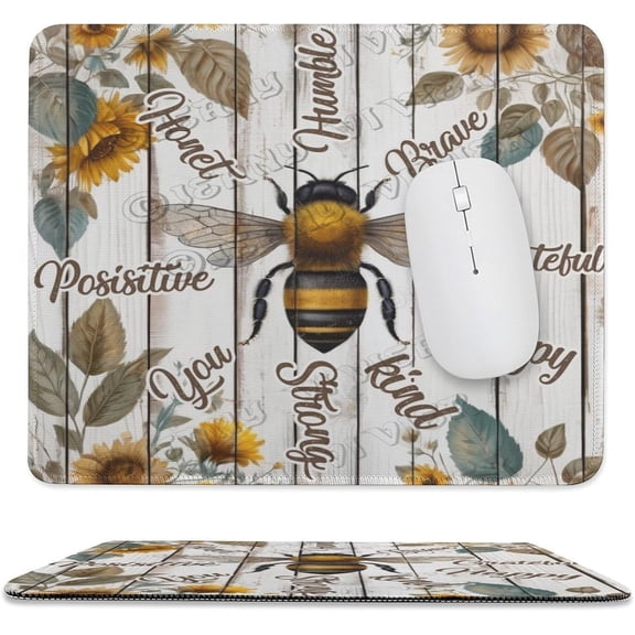 Bee & Flower Inspirational Quote Bee Gift Mouse Pad - Studio Series, Computer Mouse Mat with Anti-Slip Rubber Base, Easy Gliding, Portable 10"x12"