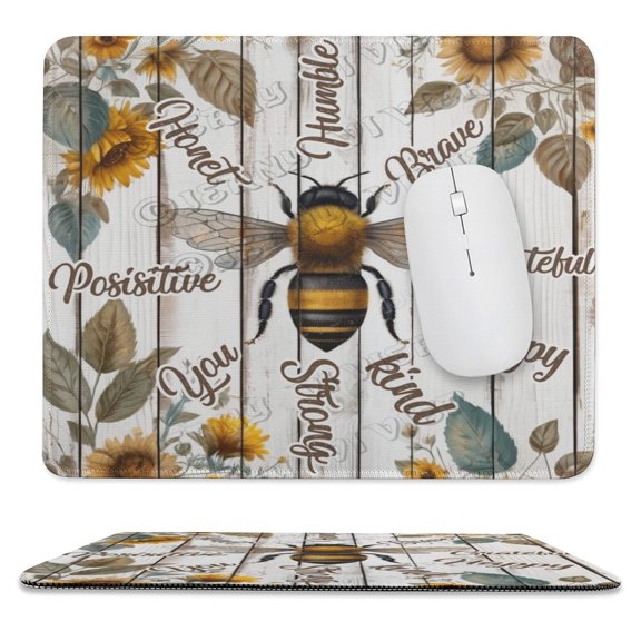 Bee & Flower Inspirational Quote Bee Gift Mouse Pad - Studio Series, Computer Mouse Mat with Anti-slip Rubber Base, Easy Gliding, Portable 10"x12"