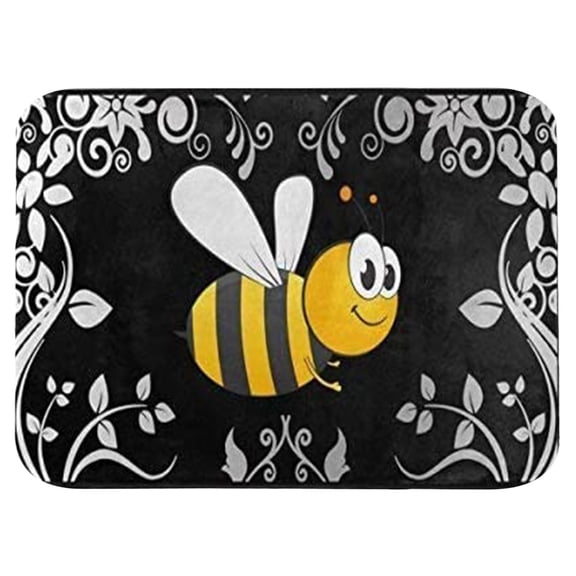 Bee Flowers Bathroom Rug 40x60cm, Super Absorbent Fast Drying Bath Mat with Non-Slip Rubber Backing, Thin Low-Profile Easy-Clean Bathroom Floor Mat for Shower or Tub