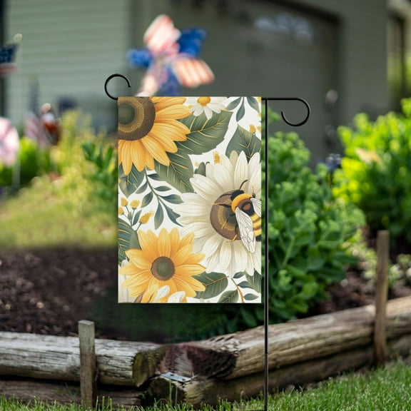 Bee Flowers Garden Flag Double Sided Outdoor Banners for Courtyard Outdoor Lawn Farmhouse Holiday Decorations
