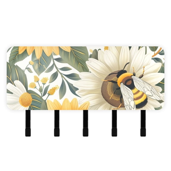 Bee Flowers Mail Holder Organizer Wall Mount with Shelf Key Holder Key Rack with 5 Key Hooks for Wall Decorative