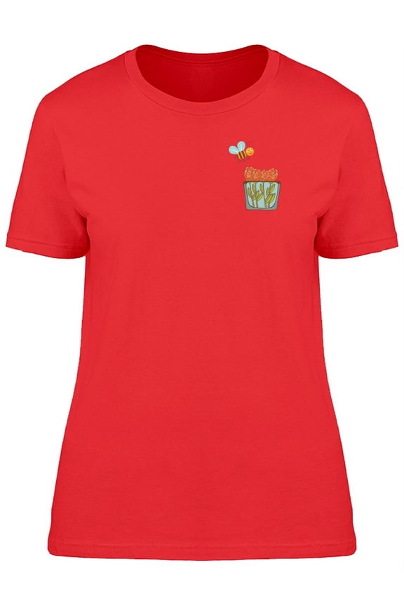 Bee Flying Over Cute Flowers T-Shirt Women -Image by Shutterstock, Female Medium
