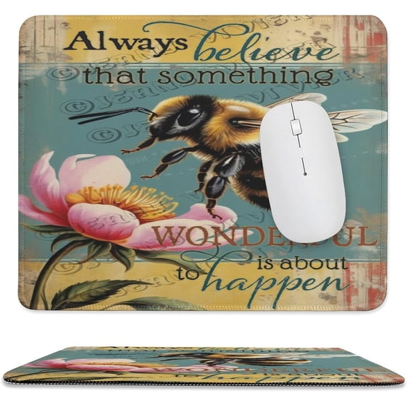 Bee Gaming Mouse Pad Custom, Floral Mouse Pads for Wireless Mouse Desk Accessories,Small Mouse Pads for Desk,Stitched Edge Mousepad with Non-Slip Rubber Base 10"x12"