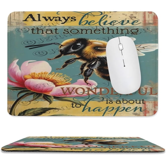 Bee Gaming Mouse Pad Custom, Floral Mouse Pads for Wireless Mouse Desk Accessories,Small Mouse Pads for Desk,Stitched Edge Mousepad with Non-Slip Rubber Base 8"x10"