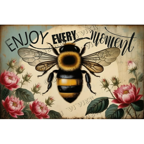 Bee Garden Decor Enjoy Every Moment Vintage Aluminum Sign Vintage Bee Decor Bee Sign Outdoor Garden Decor Garden Sign Rustic Farmhouse Wall Decor Flower Decor,Aluminum, 12"x8"