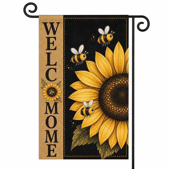 Bee Garden Flag with Sunflower Welcome for Farmhouse Porch Decor